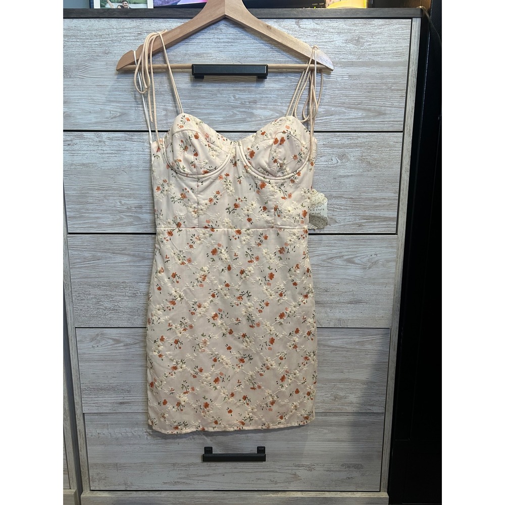 Altar'd State Floral Embroidered Bustier Mini Dress Ivory Orange Small NWT